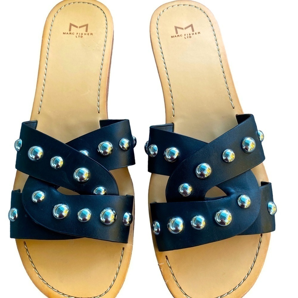 Marc Fisher black studded flats sandals 10M